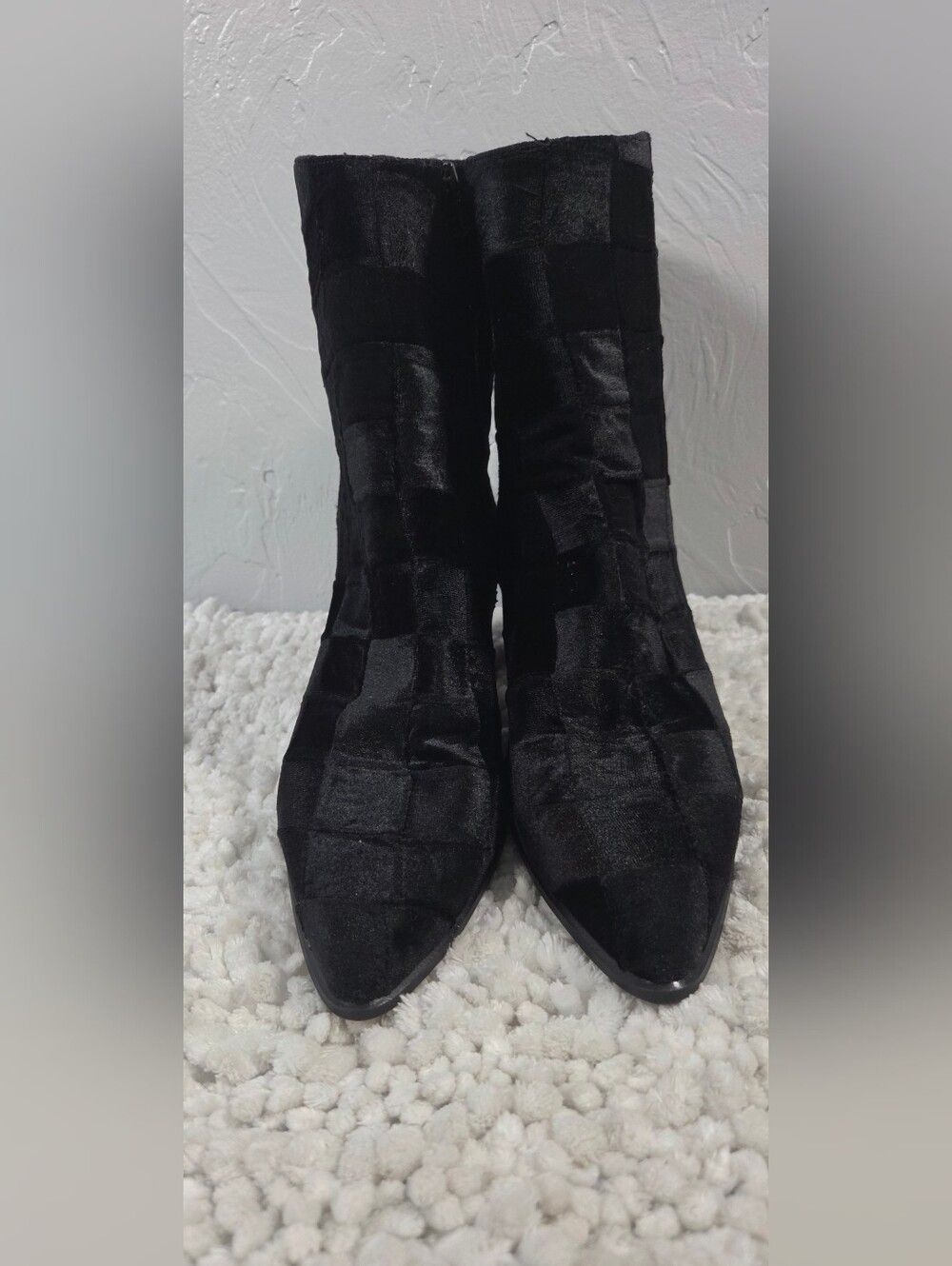 E8 by Miista Black Velvet Ankle Boots EU 40 US 9.5 Goth Y2K Patchwork